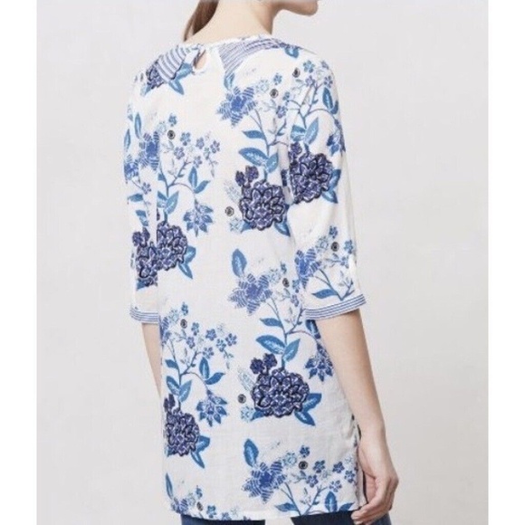 Anthropologie MERMAID Floral Sea Holly Tunic Top Stripes Beach Summer Large - Picture 9 of 15